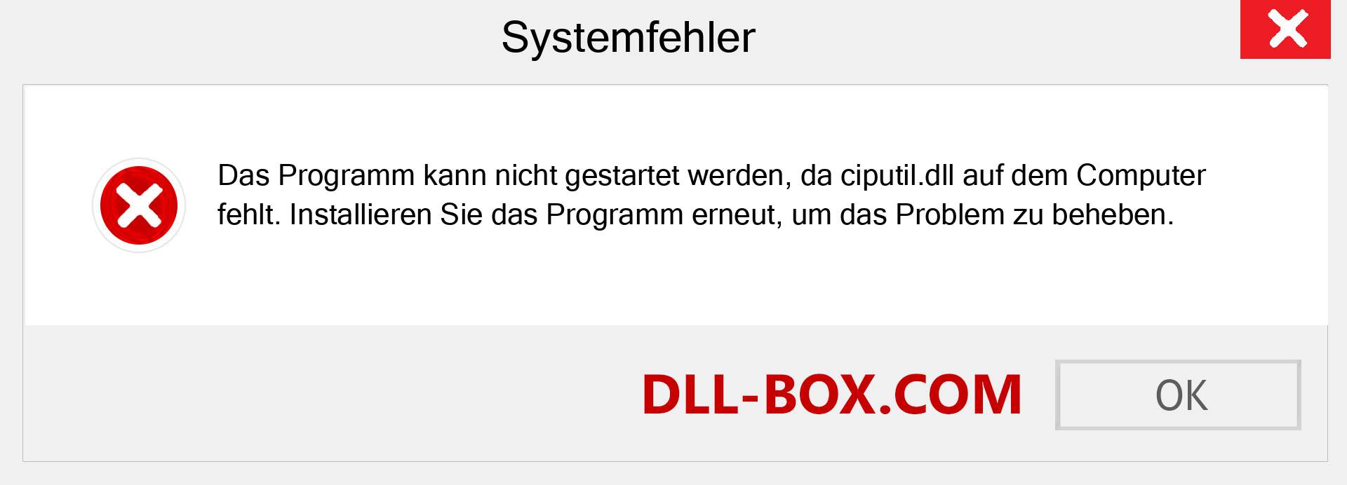 ciputil.dll-Datei fehlt?. Download für Windows 7, 8, 10 - Fix ciputil dll Missing Error unter Windows, Fotos, Bildern