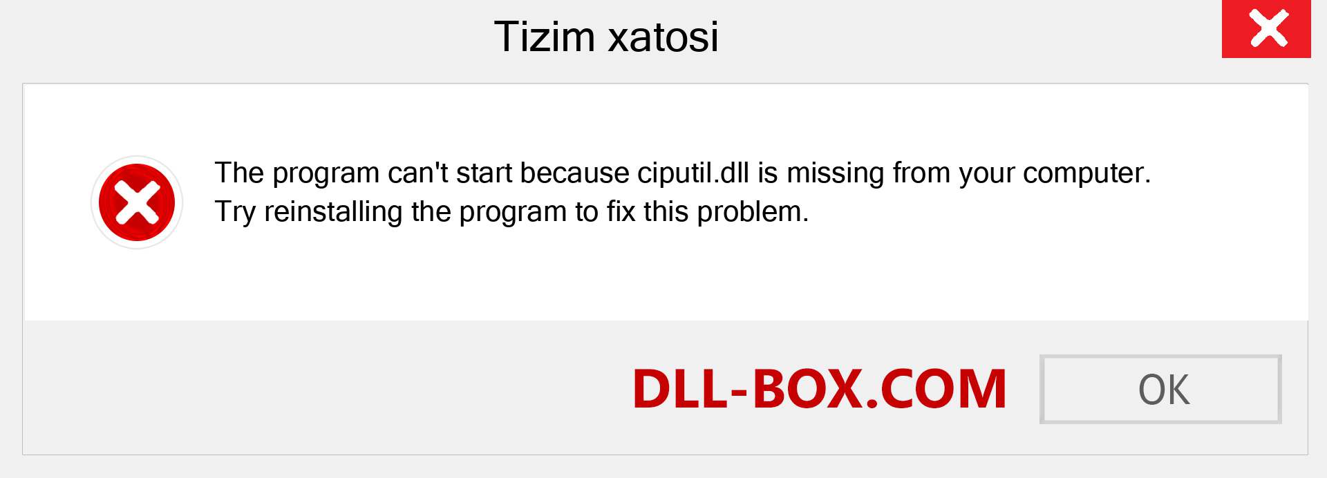 ciputil.dll fayli yo'qolganmi?. Windows 7, 8, 10 uchun yuklab olish - Windowsda ciputil dll etishmayotgan xatoni tuzating, rasmlar, rasmlar